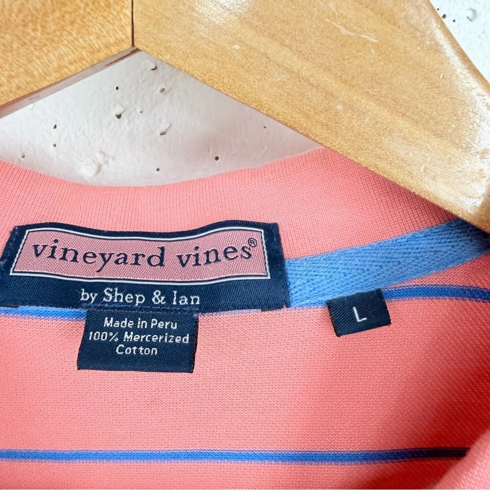 Vineyard Vines Men’s Size Large Pink & Blue Striped Polo Shirt